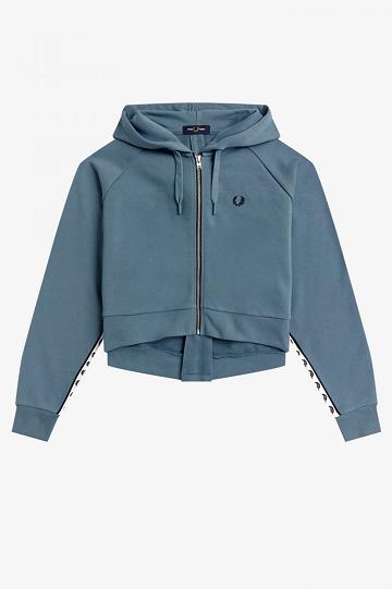 Grey Blue Fred Perry Taped Hooded Women's Sweatshirts | PH 2015PJJQ